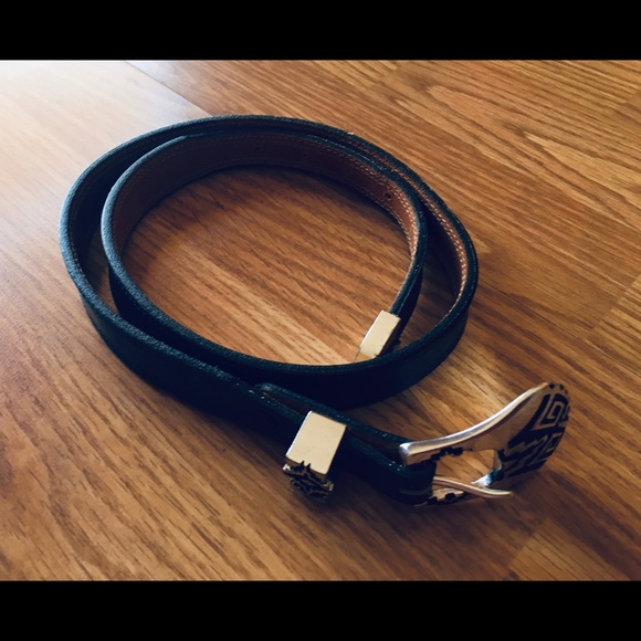 P. Nocona belt blk silver Aztec buckle - Picture 3 of 9